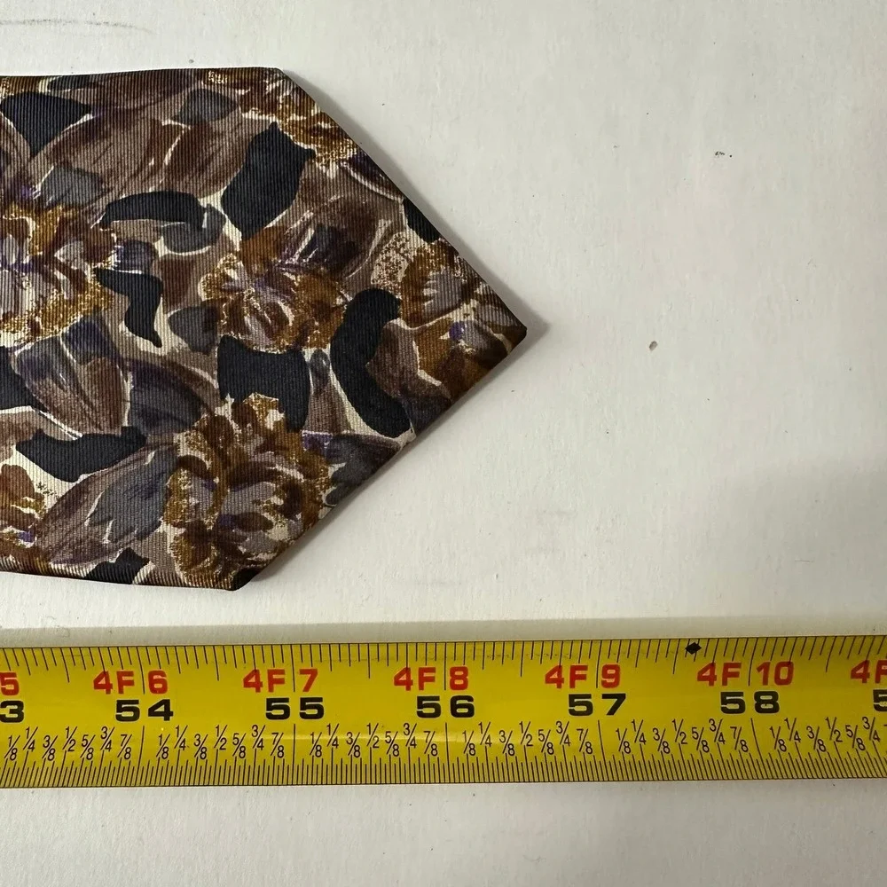 Surrey Classics Mens Silk Floral Necktie Brown Gold Purple Professional Autumn